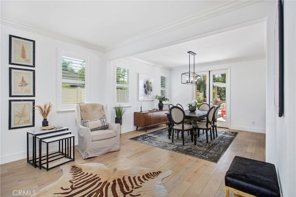 Dining room, Interior, Pendant Lights, Wood Texture Flooring