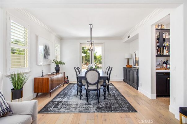 Dining room, Interior, Pendant Lights, Wood Texture Flooring