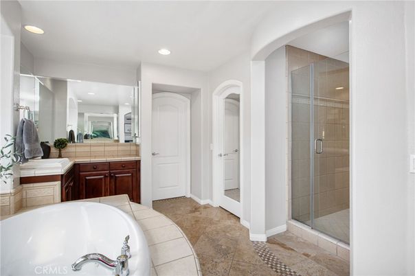 Bathroom, Glass Shower, Interior, Recessed Lighting, Tile Countertops