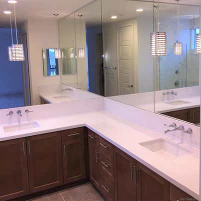 Bathroom, Dual Sink Vanities, Interior, Pendant Lights, Recessed Lighting