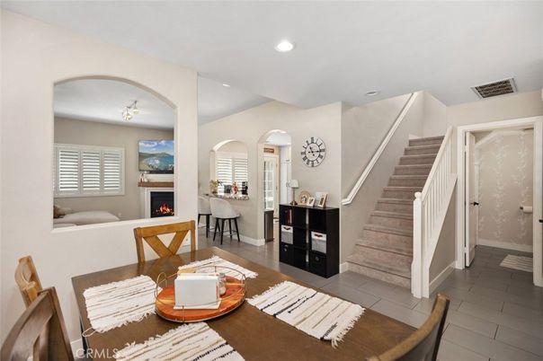 Dining room, Fireplace, Interior, Recessed Lighting