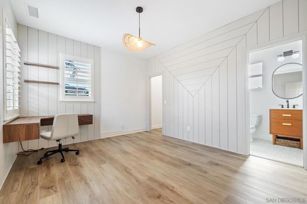 Home Office, Interior, Pendant Lights, Wood Texture Flooring