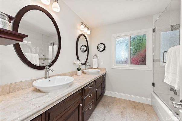 Bathroom, Dual Sink Vanities, Glass Shower, Interior, Tile Countertops