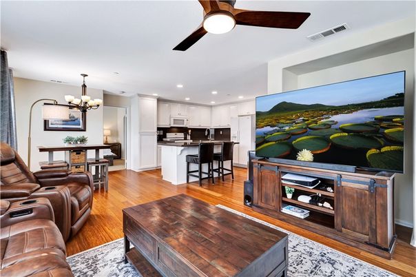 Chandelier, Dining room, Interior, Kitchen, Recessed Lighting, Wood Texture Flooring