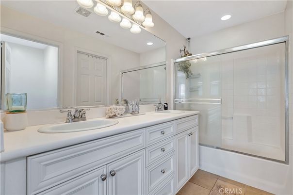 Bathroom, Dual Sink Vanities, Glass Shower, Interior, Recessed Lighting