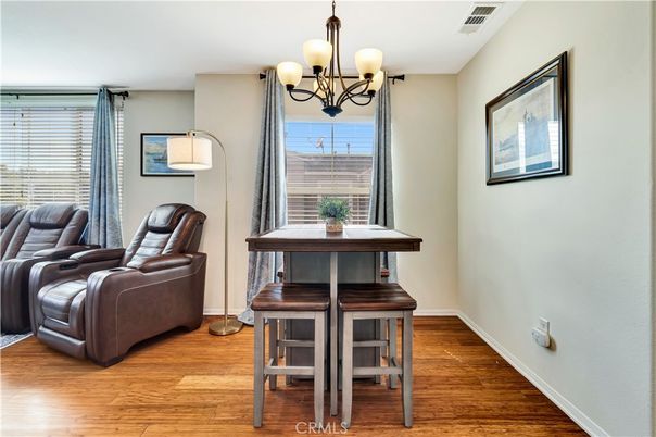Chandelier, Dining room, Interior, Wood Texture Flooring
