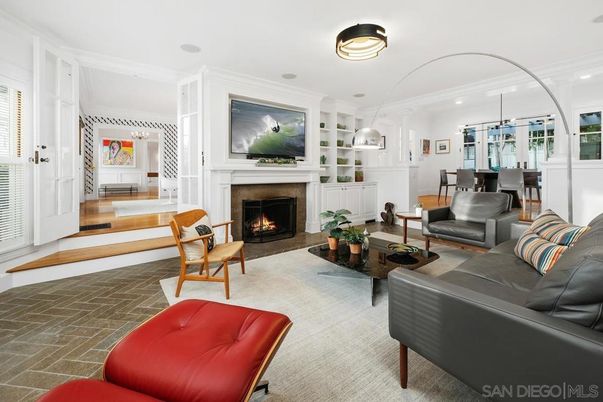 Dining room, Fireplace, Interior, Living room, Pendant Lights