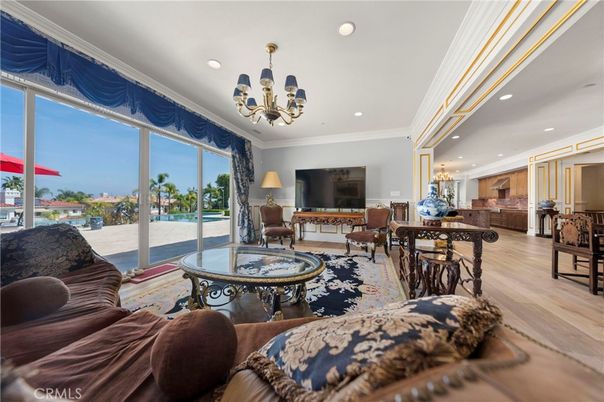 Chandelier, Interior, Living room, Recessed Lighting, Wood Texture Flooring