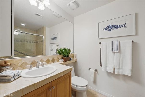 Bathroom, Glass Shower, Interior, Recessed Lighting, Tile Countertops