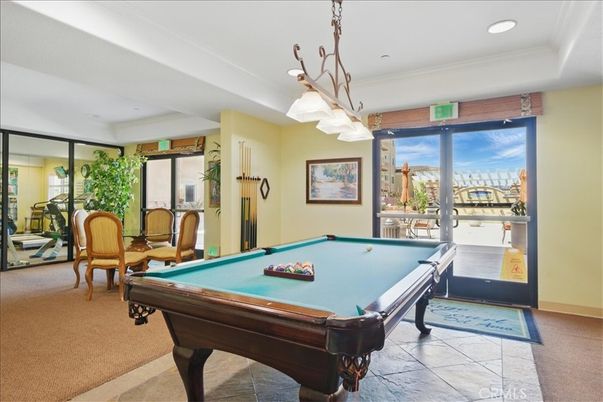 Billiard Table, Chandelier, Game Room, Interior, Recessed Lighting