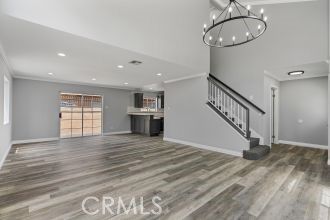 Chandelier, Empty room, Interior, Kitchen, Recessed Lighting, Wood Texture Flooring