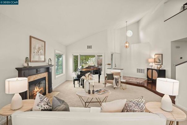 Fireplace, Interior, Living room, Pendant Lights, Piano