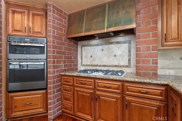 Interior, Kitchen, Stainless Steel Appliances, Stone Walls, Wood Texture Flooring
