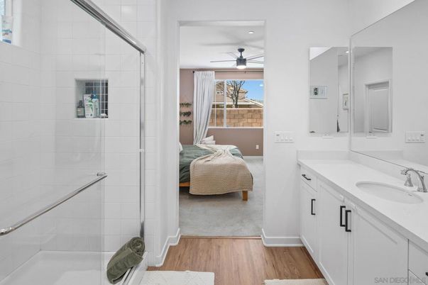 Bathroom, Glass Shower, Interior, Wood Texture Flooring