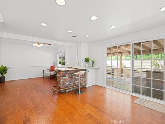 Dining room, Interior, Recessed Lighting, Wood Texture Flooring