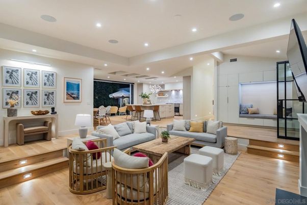 Dining room, Interior, Kitchen, Living room, Recessed Lighting, Wood Texture Flooring