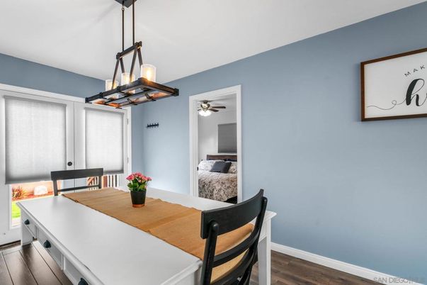 Dining room, Interior, Pendant Lights, Wood Texture Flooring