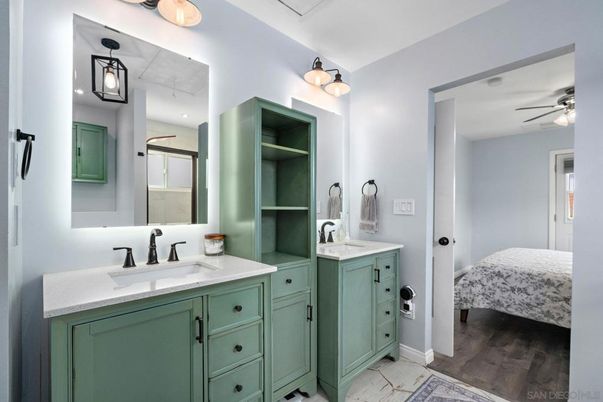 Bathroom, Dual Sink Vanities, Interior, Wood Texture Flooring