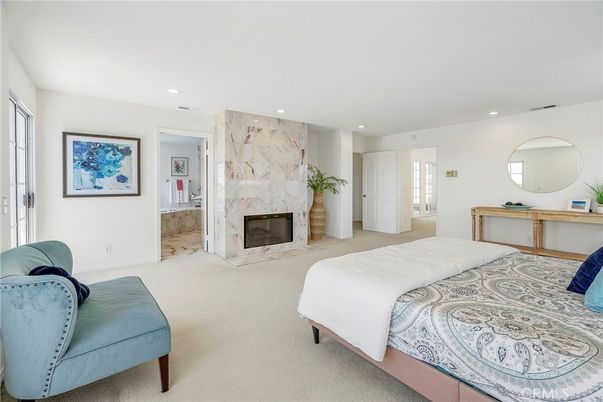 Bedroom, Fireplace, Interior, Marble Walls, Recessed Lighting