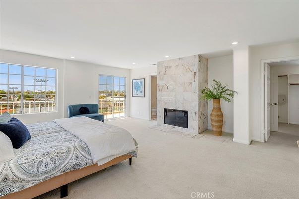 Bedroom, Fireplace, Interior, Marble Walls, Recessed Lighting