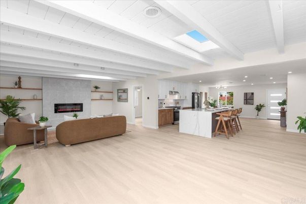 Dining room, Fireplace, Interior, Kitchen, Living room, Pendant Lights, Recessed Lighting, Stainless Steel Appliances, Wood Texture Flooring