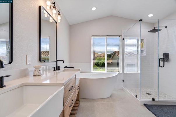Bathroom, Dual Sink Vanities, Free Standing Baths, Glass Shower, Interior, Recessed Lighting