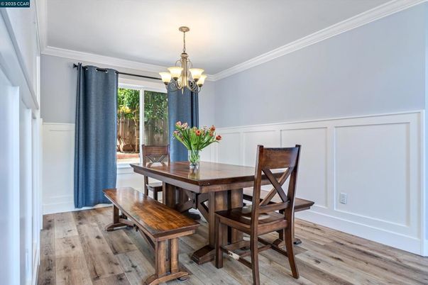 Chandelier, Dining room, Interior, Wood Texture Flooring