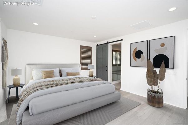 Bedroom, Interior, Recessed Lighting, Wood Texture Flooring