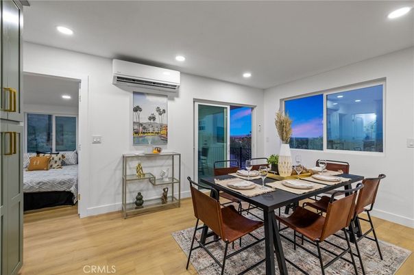 Dining room, Interior, Recessed Lighting, Wood Texture Flooring