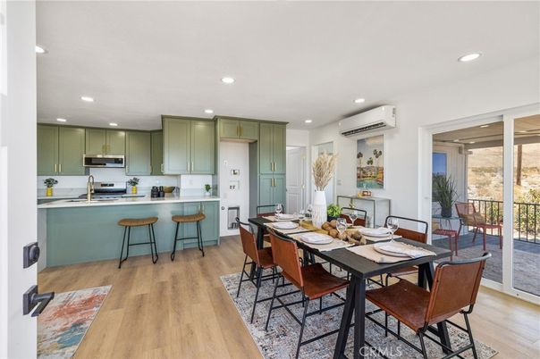 Dining room, Interior, Kitchen, Recessed Lighting, Wood Texture Flooring