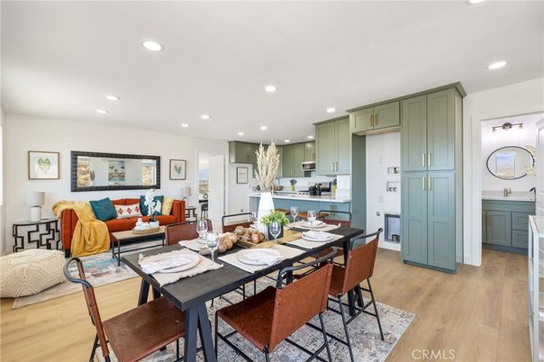 Dining room, Interior, Kitchen, Living room, Recessed Lighting, Wood Texture Flooring