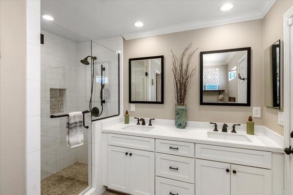 Bathroom, Dual Sink Vanities, Glass Shower, Interior, Recessed Lighting