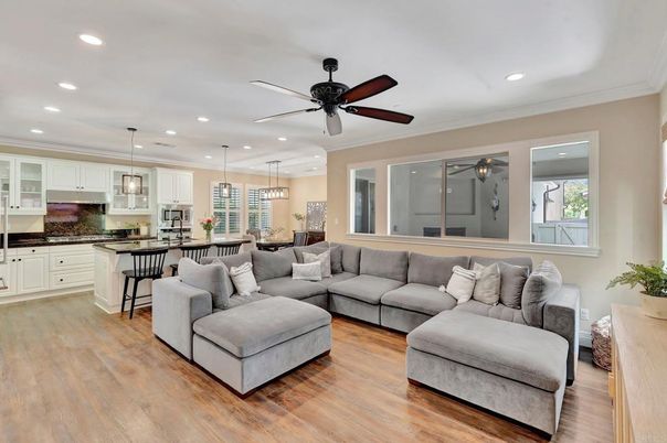 Dining room, Interior, Kitchen, Living room, Pendant Lights, Recessed Lighting, Wood Texture Flooring