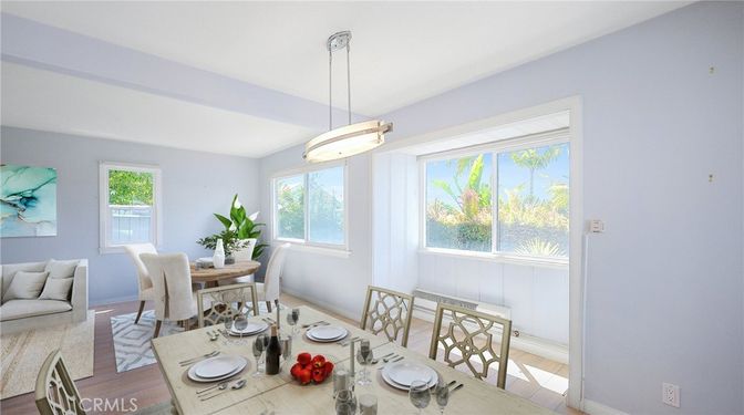 Dining room, Interior, Pendant Lights, Wood Texture Flooring