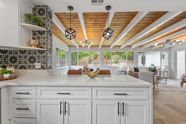 Dining room, Interior, Pendant Lights, Wooden Beams, Wooden Ceilings, Wood Texture Flooring