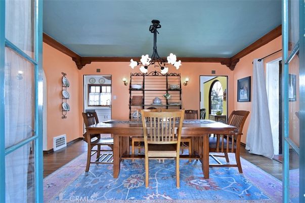 Chandelier, Dining room, Interior, Wood Texture Flooring