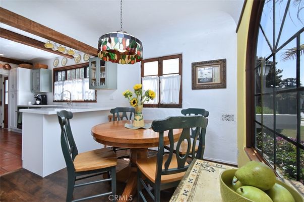 Dining room, Interior, Kitchen, Pendant Lights, Wood Texture Flooring