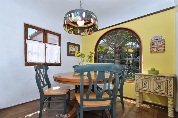 Dining room, Interior, Pendant Lights, Wood Texture Flooring