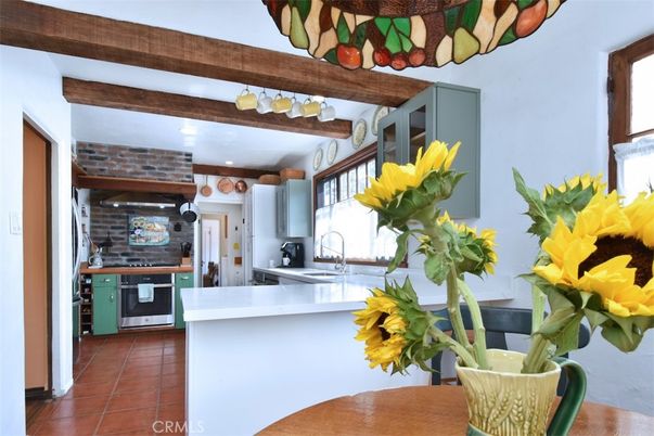 Interior, Kitchen, Stainless Steel Appliances, Stone Walls, Wooden Beams