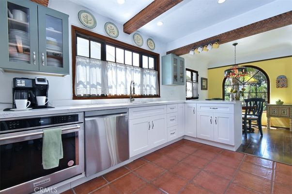 Dining room, Interior, Kitchen, Recessed Lighting, Stainless Steel Appliances, Wooden Beams