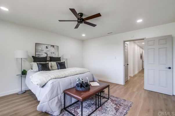 Bedroom, Interior, Recessed Lighting, Wood Texture Flooring
