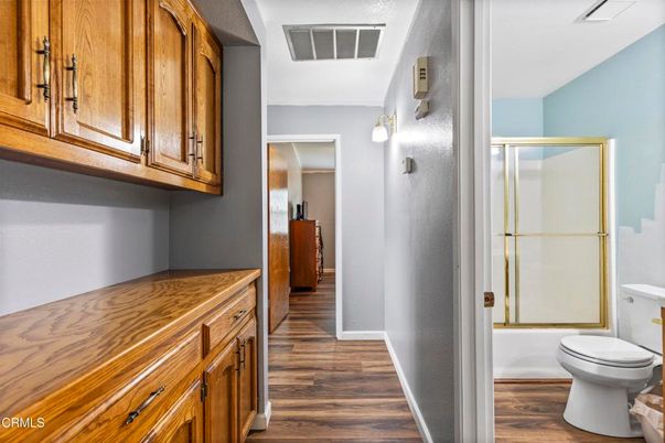 Bathroom, Glass Shower, Interior, Wood Texture Flooring