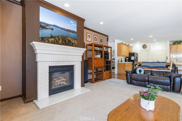 Fireplace, Interior, Kitchen, Living room, Recessed Lighting