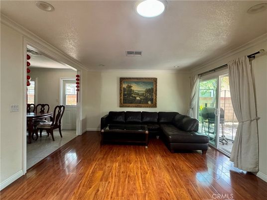 Dining room, Interior, Living room, Recessed Lighting, Wood Texture Flooring