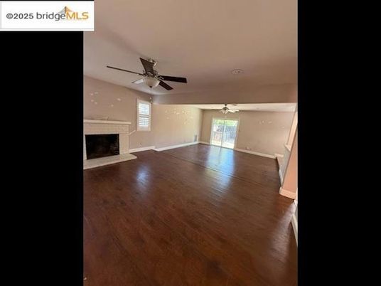 Empty room, Fireplace, Interior, Recessed Lighting, Wood Texture Flooring