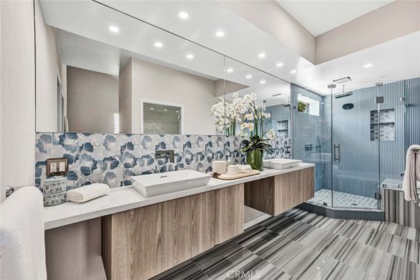 Bathroom, Dual Sink Vanities, Glass Shower, Interior, Recessed Lighting