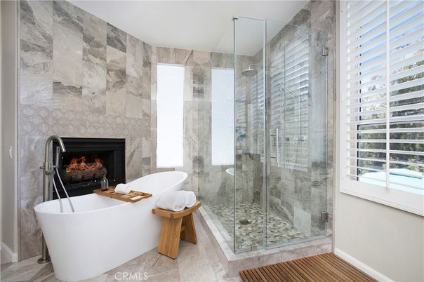 Bathroom, Fireplace, Free Standing Baths, Glass Shower, Interior