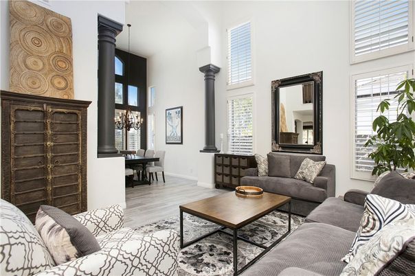 Dining room, Fireplace, Interior, Living room, Pendant Lights, Wood Texture Flooring