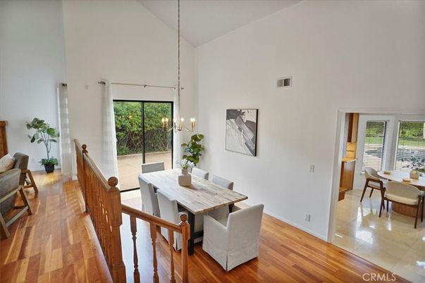 Dining room, Interior, Pendant Lights, Wood Texture Flooring