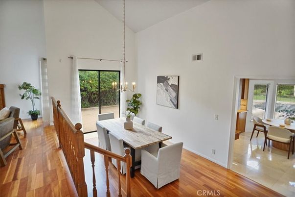 Dining room, Interior, Pendant Lights, Wood Texture Flooring